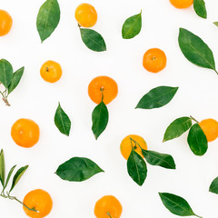 Pattern of fresh citrus on white background. Flat lay. Top view