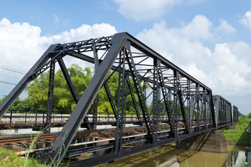 Fototapeta na wymiar structure of metal railway bridge, Old railway bridge, Thailand