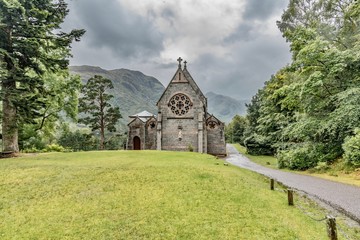 Glenfinnan church in typical gray stone of Scotland