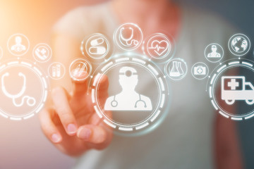 Businesswoman using digital medical interface 3D rendering