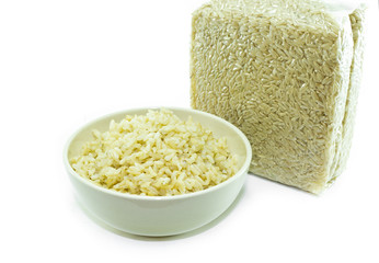  Organic rice in bowl  on white background