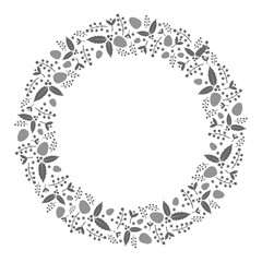 Black and white Christmas wreath illustration flat vector