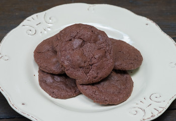 dark chocolate brownie cookies. (selective focus)