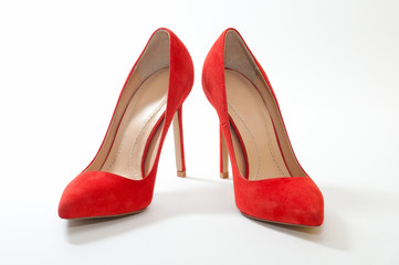 Female shoes, bright, suede on white background