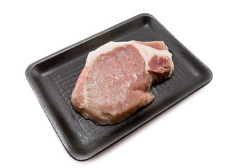 Raw pork loin  in  packaging tray