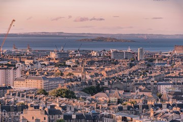 sunset in Edinburgh Castle in Scotland during the August festival