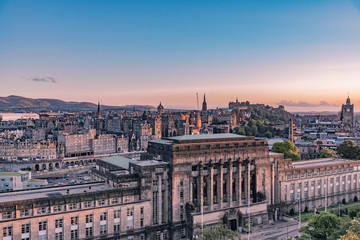 Fototapeta premium sunset in Edinburgh Castle in Scotland during the August festival