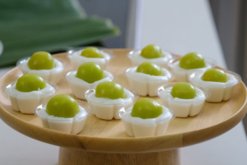 Close up  Steamed Flour with Coconut Filling  dessert of thailand. (selective focus)
