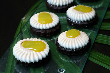 Close up Lime & Meringue Chocolate Cookie. (selective focus)