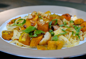 Close up Roast Butternut Squash Fettuccine . (selective focus)