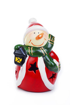 Santa Claus snowman Christmas decoration.. Christmas figurine on isolated white background. Studio photo.