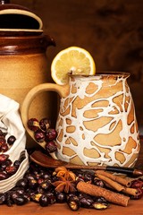 Hot rosehip tea against influenza. Home cold treatment. Dried vitamins. Traditional folk medicine.