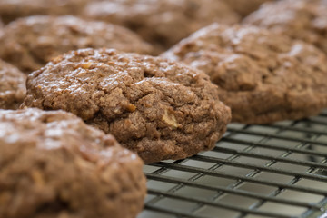 Close up Homemade Chocolate Cookie Sandwiches . (selective Focus)