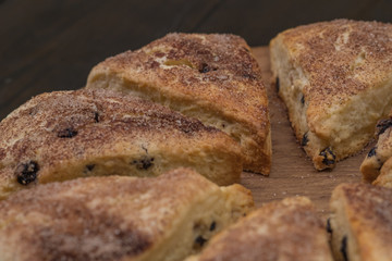 Close up Homemade Blueberry Cream Scones. (selective Focus)