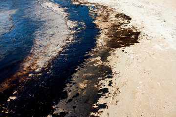 Athens, Greece, September 14 2017: Greek oil spill spreads to Athens Riviera following the sinking of an oil tanker in Saronic Gulf.