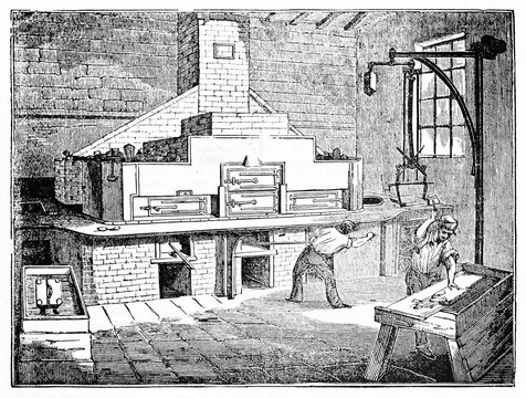 Ancient Workers In A Large Stereotypy Workshop (printing Technique). Old Illustration By Unidentified Author Published On Magasin Pittoresque Paris 1834