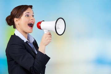 Woman with loudspeaker.