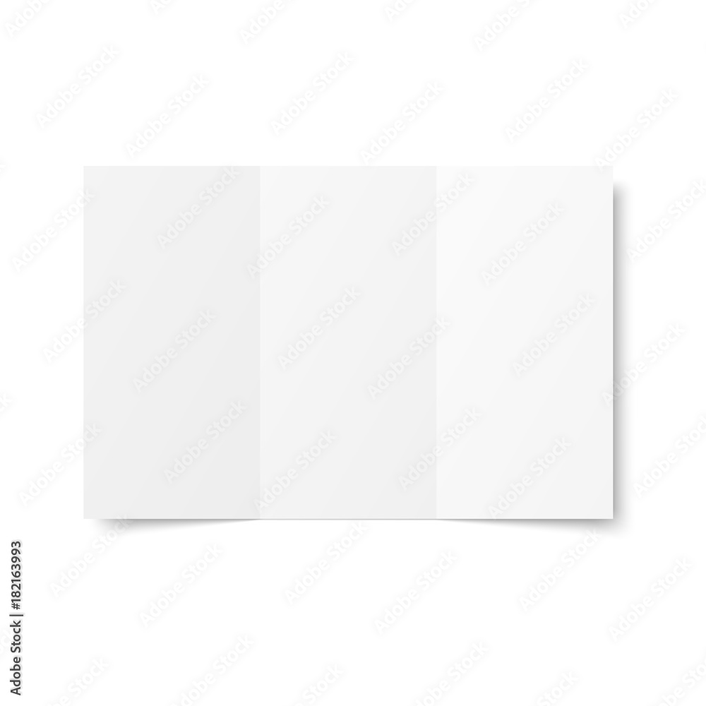 Leinwandbilder vector blank white trifold booklet opened on white background. front side. tri folded paper sheet in