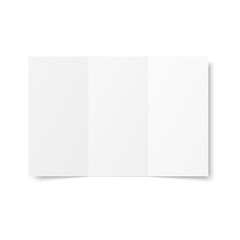 Vector blank white trifold booklet opened on white background. Front side. Tri folded paper sheet in A4. Mock up of empty cover or flyer isolated. 3D illustration