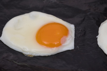 Close up Fried egg in a pan. (selective focus)