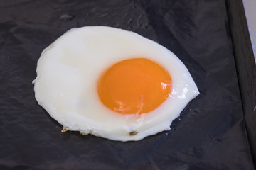 Close up Fried egg in a pan. (selective focus)