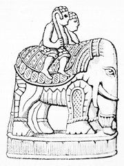 Antique chess piece as replacement of the Bishop: the Elephant (The Charlemagne Chess set kept in the Cabinet des Medailles Paris). Publ. on Magasin Pittoresque Paris 1834. 