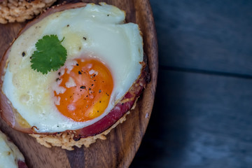 Close up Homemade Croque Madame Thai Styled . (selective Focus)