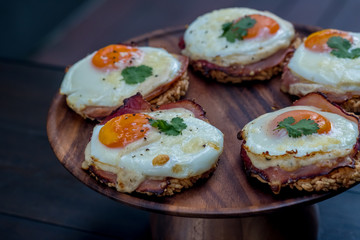 Close up Homemade Croque Madame Thai Styled . (selective Focus)