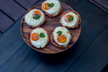 Close up Homemade Croque Madame Thai Styled . (selective Focus)