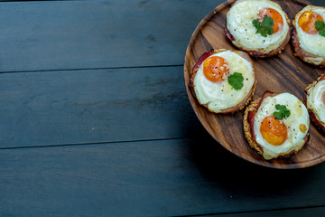 Close up Homemade Croque Madame Thai Styled . (selective Focus)