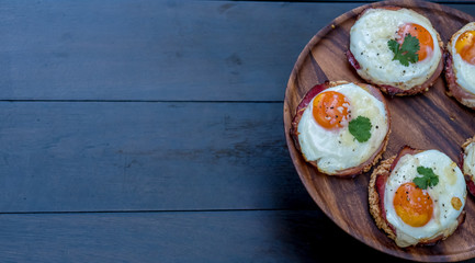 Close up Homemade Croque Madame Thai Styled . (selective Focus)