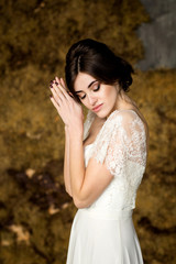 Portrait of beauty bride in white dress.