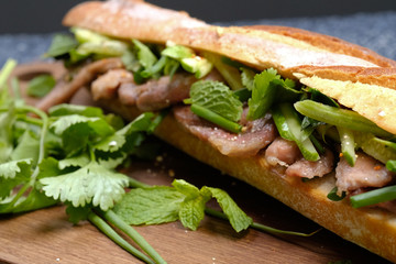 Close up Homemade   Banh Mi  Thai Style. (selective Focus)