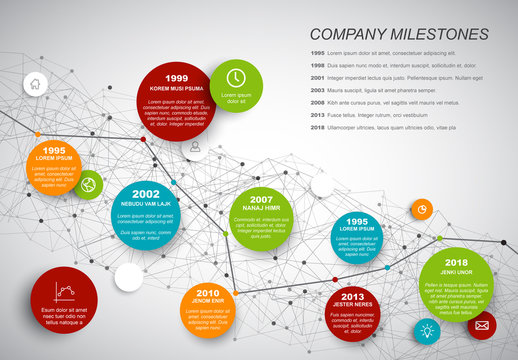 Circular Timeline Infographic with Intersecting Network Background
