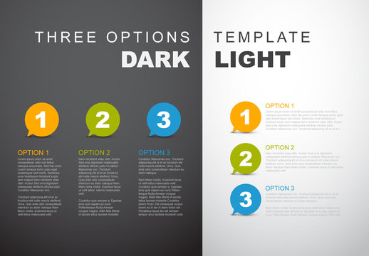 3 Step Circular Quote Bubbles Infographic with Dark and Light Sides