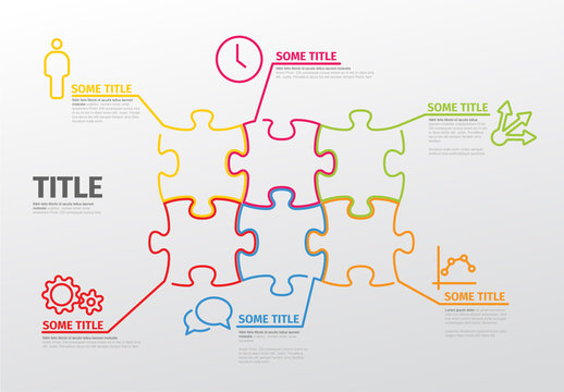 Puzzle Infographic with Colorful Outlines and Business Icons
