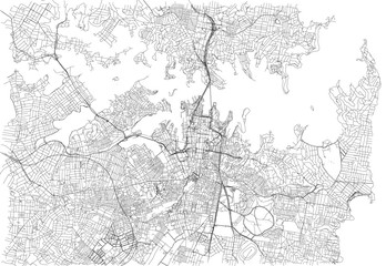 Fototapeta na wymiar Strade di Sydney centro, cartina della città, Australia. Stradario