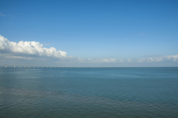 Obraz premium Vasco da Gama Bridge (the longest bridge in Europe) and the Tagus river view, Lisbon, Portugal