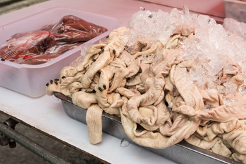 Gut of pork in the tray at market