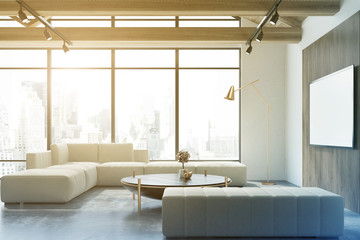 White and wooden living room, poster toned
