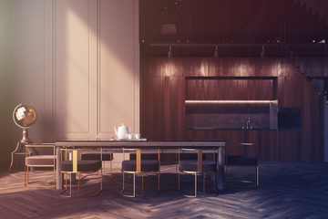 Gray dining room, sofa and table toned