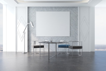 White and concrete dining room, poster