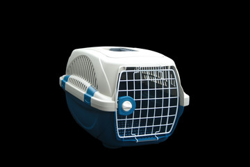 Pet carrier for traveling with a pet on isolated black