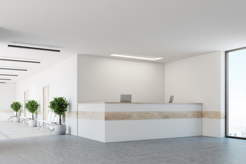 White reception counter, side