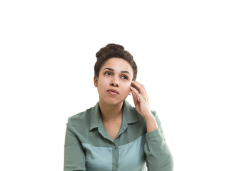 Pensive African American woman, isolated