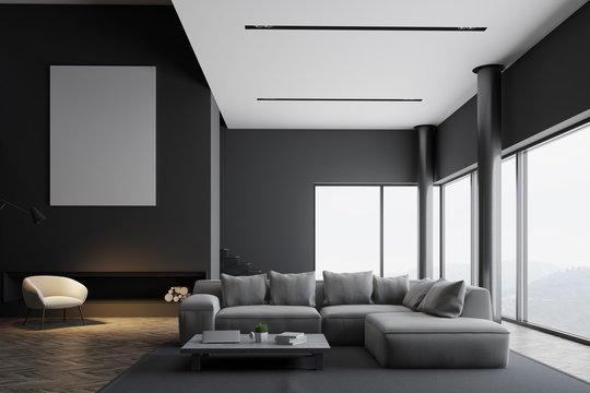 Modern gray living room interior, poster