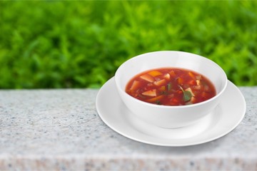 Soup on the plate.