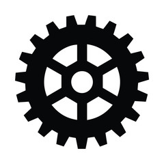 A black and white silhouette of a gear