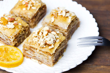 Baklava dessert slices on a plate