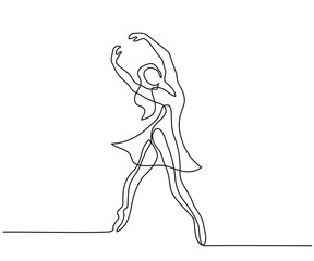Continuous Line Art Drawing. Ballet Dancer ballerina. Vector Illustration